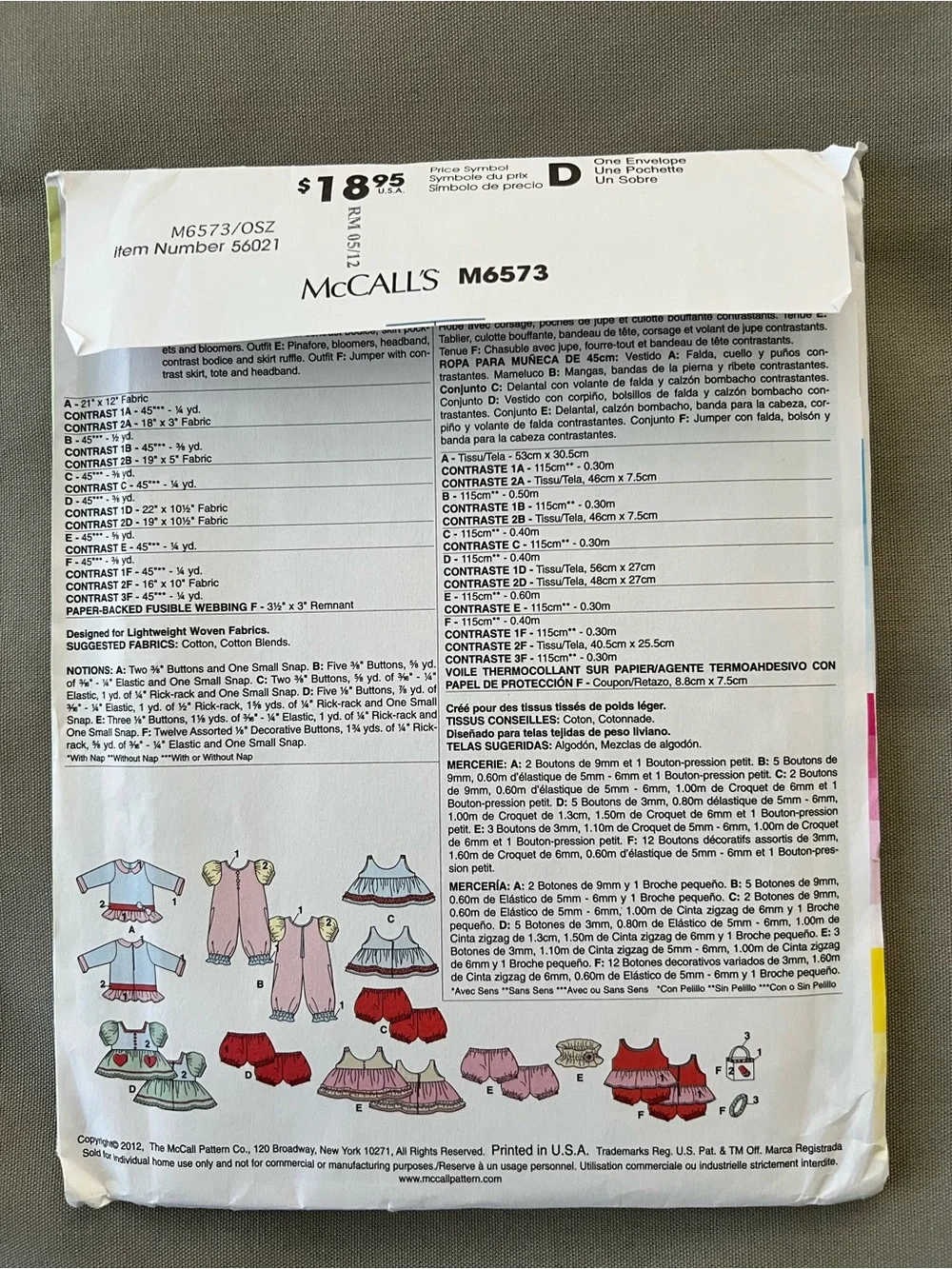 McCall’s Crafts Doll Clothes Sewing Pattern Collection - lot of 4